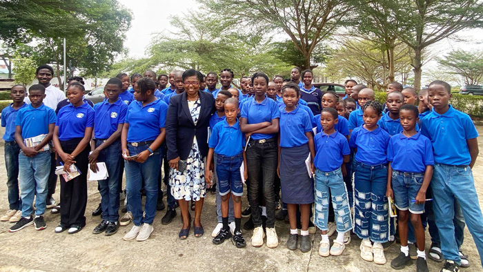 Rev. Professor Anthony Alaba Akinwale, AUI VC, with pupils of Mountain Heights Schools, Mojoda